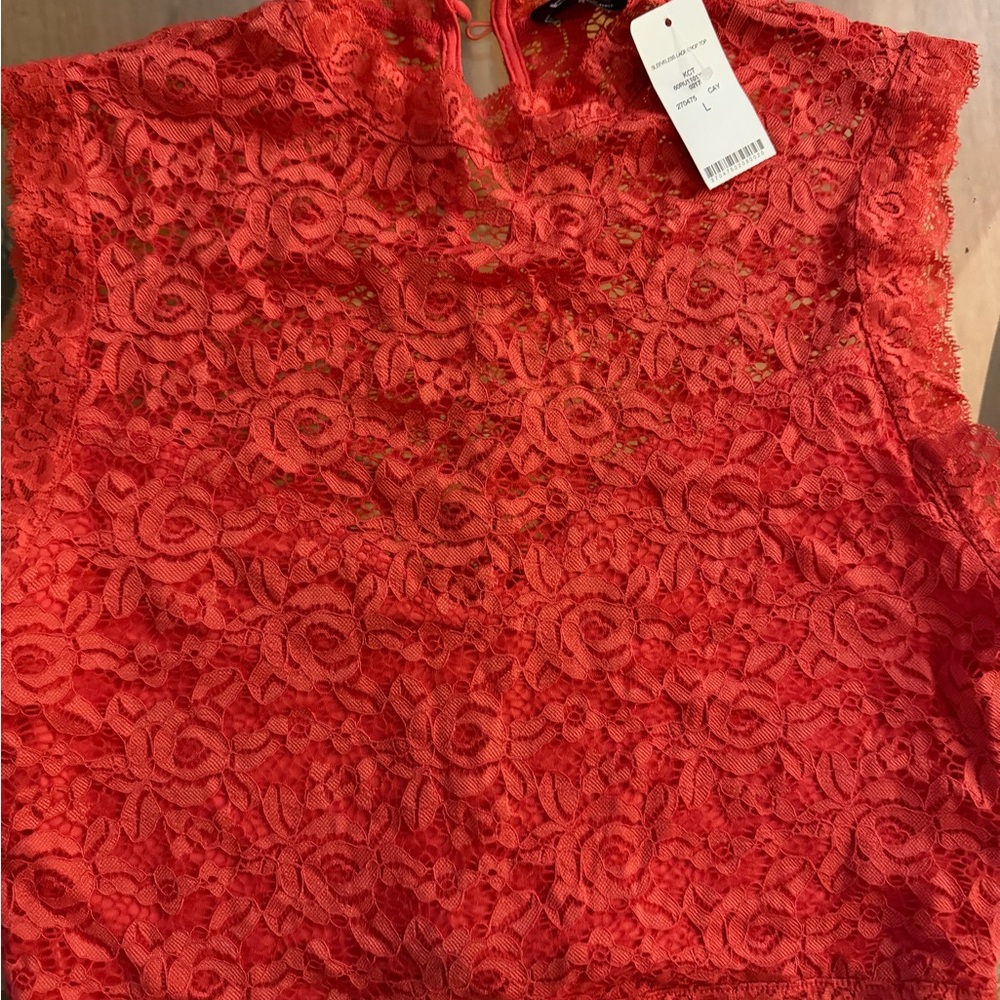 bebe Vibrant Red Lace Blouse
